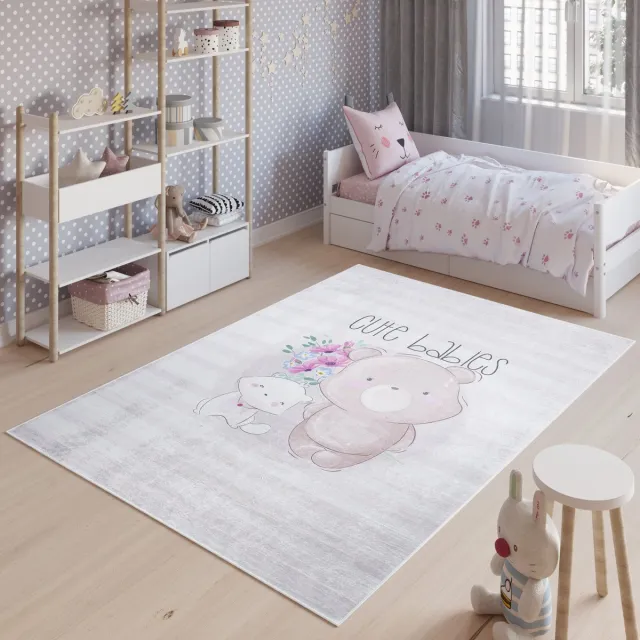 Tapiso Emma Vloerkleed Kinderkamer Kindertapijt Grijs Dieren Tapijt Grijs 2