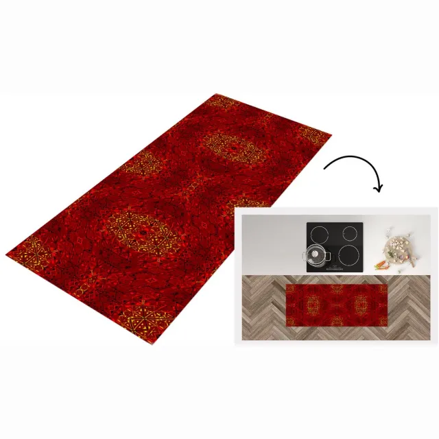 KitchenYeah Keukenloper - Loper keuken - Patroon - Abstract - Rood - Keukenloper vinyl Multicolor