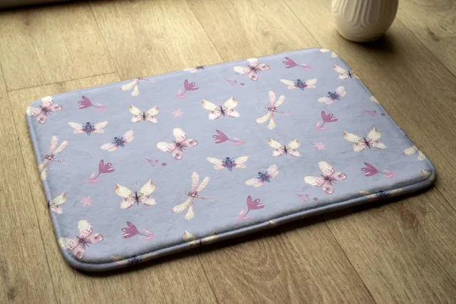 Coloray Vloerkleed voor Kinderkamer - Paars Vloer Tapijt - Vlinders En Libellen Vloerkleed Voor Slaapkamer - Blauw Accenten Tapijt Voor Woonkamer - Polyester Klein Vloerkleed - 75x45 cm Paars - Vlinders En Libellen