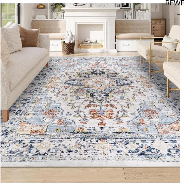 RFWR Vintage Wasbaar Tapijt 160x230cm Antislip voor Woonkamer Slaapkamer Kinderen Blauw