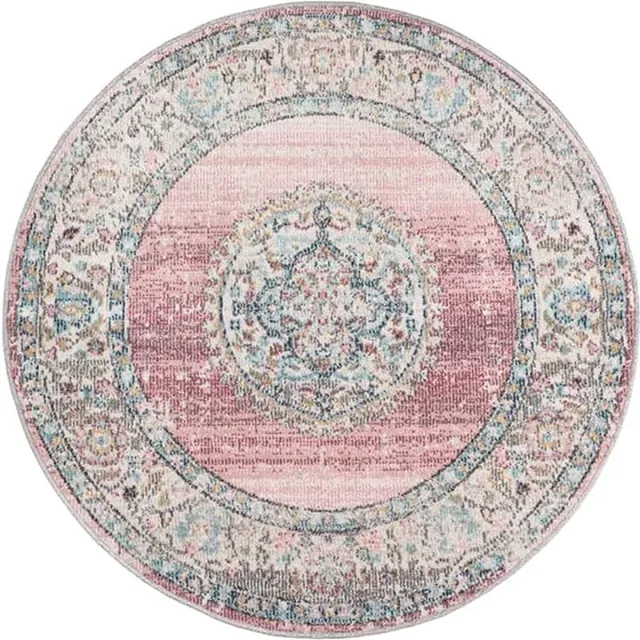 the carpet Palma – Rond Indoor & Outdoor Vloerkleed – Weerbestendig & Onderhoudsvriendelijk – Roze met Oosters Patroon – Ø 120 cm