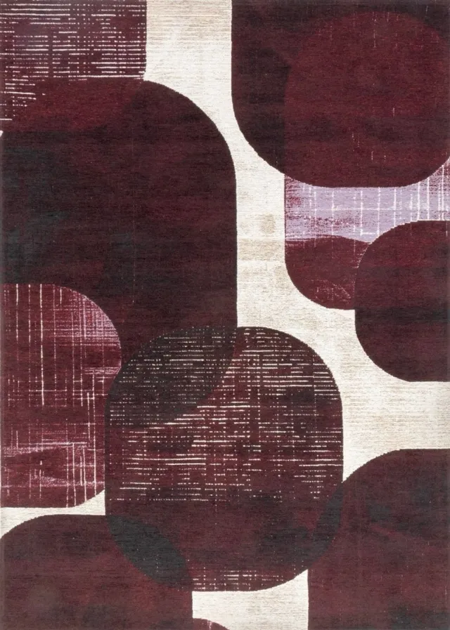 Acsento Bubbles Burgundy Vloerkleed - Paars,Rood - Rechthoekig - Acryl, Polyester, Katoen - Woonkamer, Eetkamer, Slaapkamer - Abstract - Modern, Design