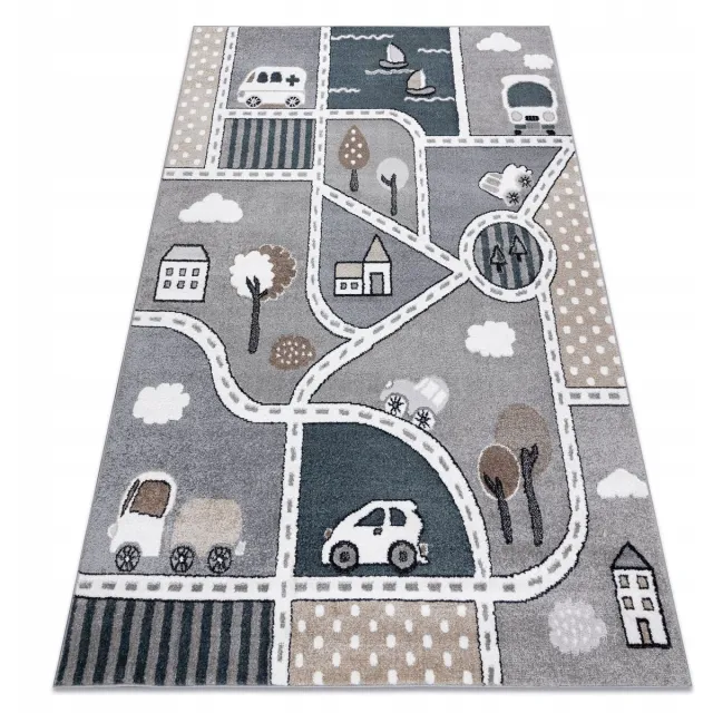 Dywany Łuszczów Kindertapijt FUN STRADE 160x220 cm - Auto's, Straatjes, Bootjes Wit