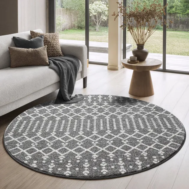 Muratap Boho Rond Nomade Laagpolig Vloerkleed Grijs- 120 CM Ø