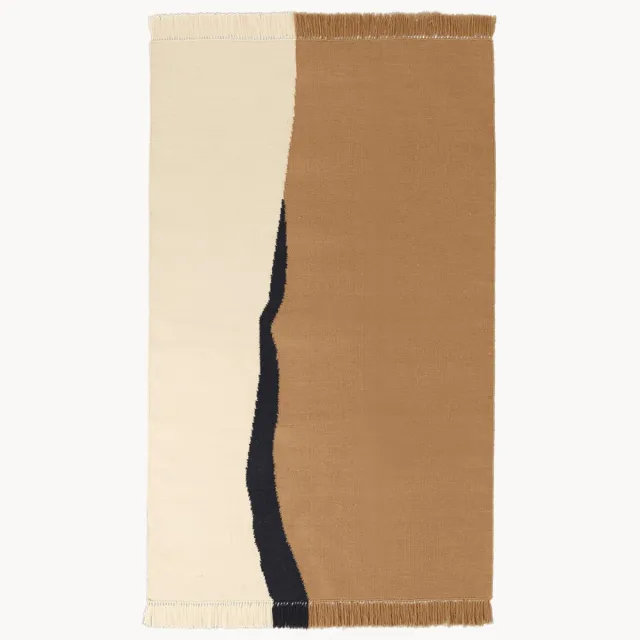 Ferm Living Handgeweven wollen Kelim vloerkleed Soil met franjes Bruin