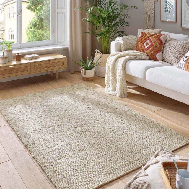 Tapeso Wollen vloerkleed - Kaia crème/beige