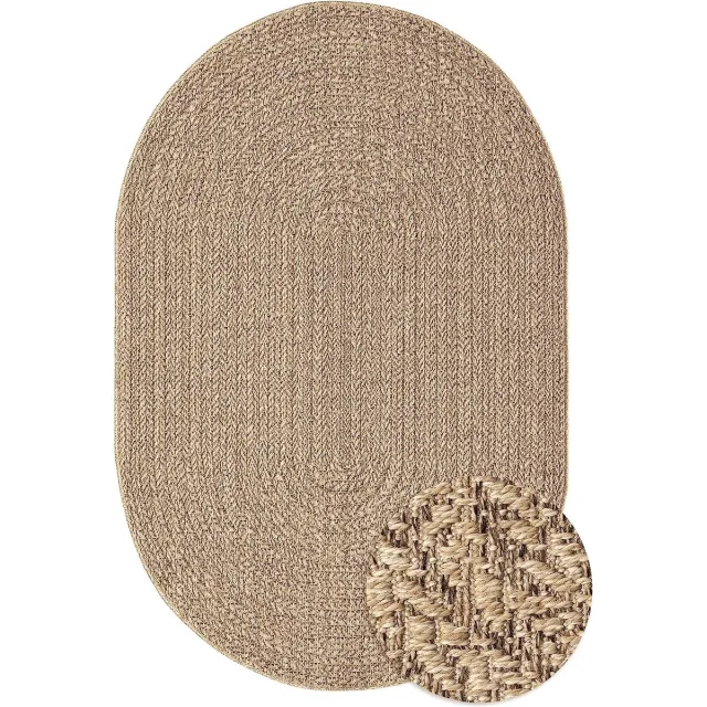 the carpet Kansas – Weerbestendig Buiten­kleed in Jute-Look – Robuust & Onderhoudsvriendelijk – Naturel – Ovaal 140 x 200 cm natuur