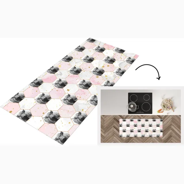 KitchenYeah Keukenloper - Loper keuken - Schotse hooglander - Design - Zeshoek - Marmer - 120x50 cm - Keukenloper vinyl Multicolor