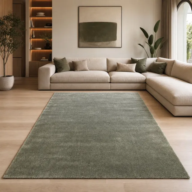 Muratap Comfy Premium - Luxe Effen Vloerkleed Wasbaar Uni Groen