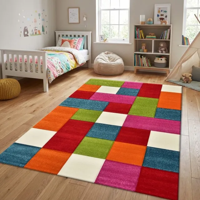 TapisTrend Kinderkleed Multicolor 80x150 cm Veelkleurig kindertapijt met geometrische blokken voor slaapkamer en speelkamer
