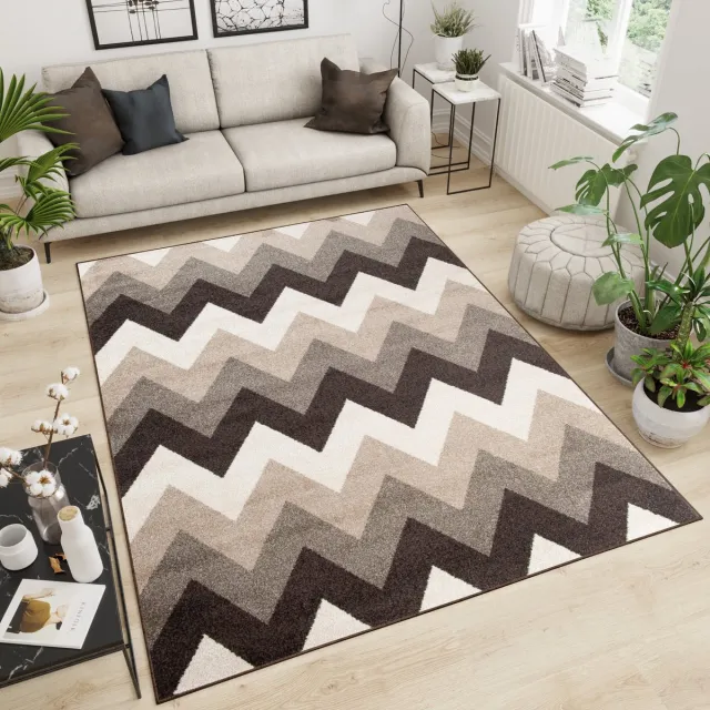 Tapiso Maroko Vloerkleed Woonkamer Zigzag Bruin Donkerbruin