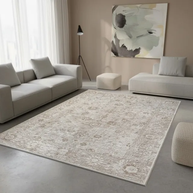 TapisTrend Designer tapijt Beige 80x150 cm Vintage vloerkleed met een verweerd oosters bloemenpatroon en een klassieke rand voor de woonkamer