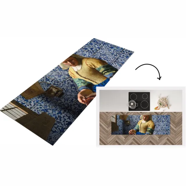 KitchenYeah Keukenloper - Loper keuken - Melkmeisje - Delfts Blauw - Vermeer - 180x60 cm - Keukenloper vinyl Multicolor