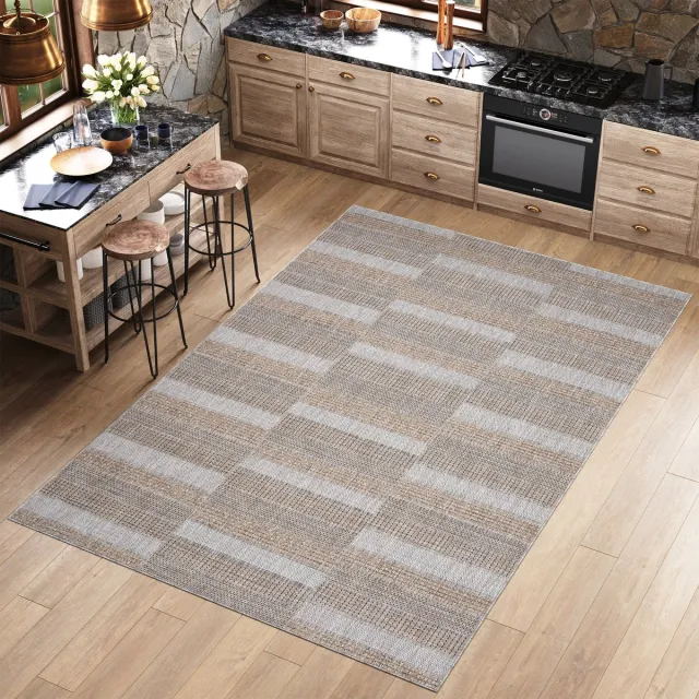 Tapiso Melissa Buitenkleed Buitentapijt Lichtgrijs Bruin Vloerkleed Binnen Buiten Kleed Tapijt Maat - 140x200 Grijs 8