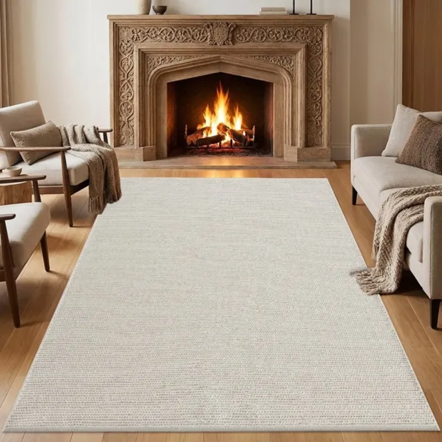 TapisTrend Designer tapijt Crème 160x230 cm Effen crèmekleurig vloerkleed van wol en katoen, geweven met een fijne en natuurlijke textuur Beige