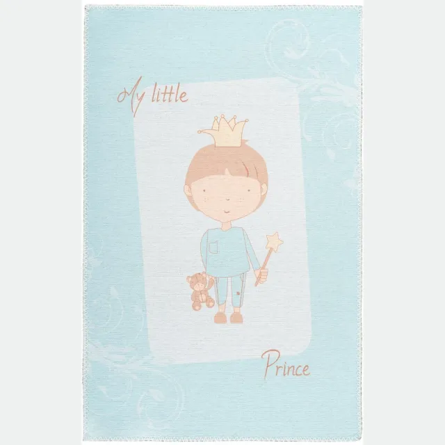 Padiro speels kindervloerkleed 120 x 180 cm - turquoise - speels kindermotief - met prinsenmotief - voor vloerverwarming - van polyester en katoen blauw