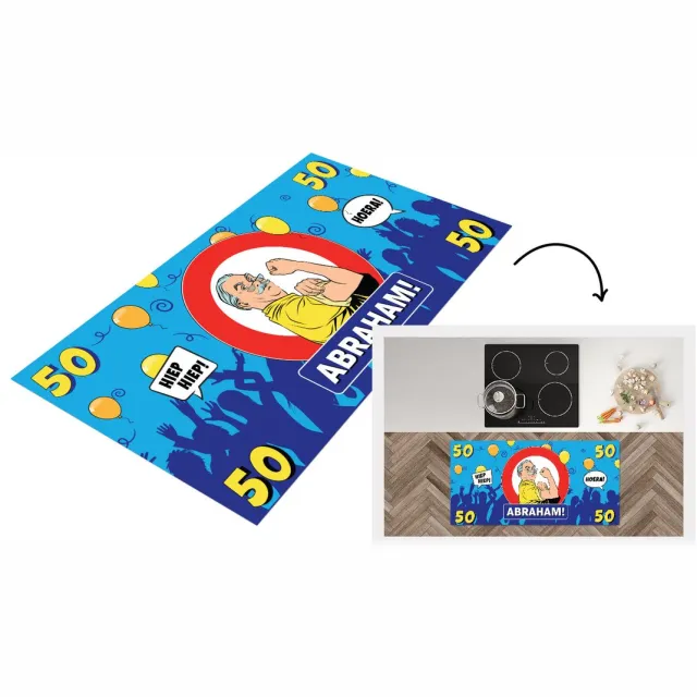 KitchenYeah Keukenloper - Loper keuken - Jubileum - 50 Jaar Abraham - Verjaardag - 120x60 cm - Keukenloper vinyl Multicolor