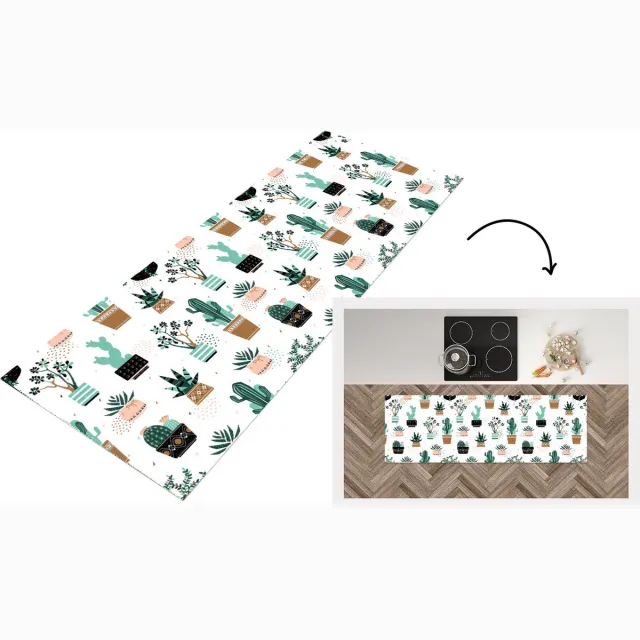 KitchenYeah Keukenloper - Loper keuken - Patronen - Cactus - Planten - 180x60 cm - Keukenloper vinyl Multicolor