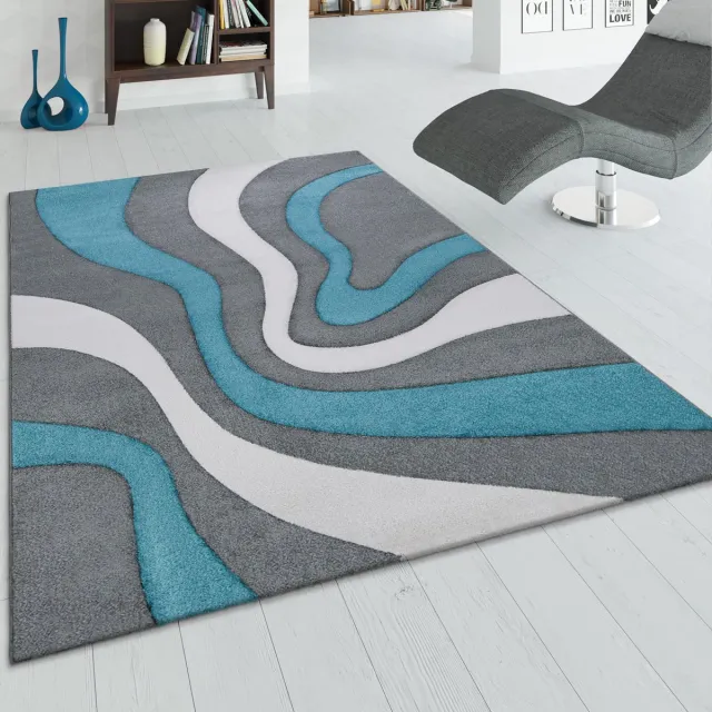 flycarpets Diamesa Modern Vloerkleed - Turquoise / Grijs / Wit - Laagpolig Tapijt Loper