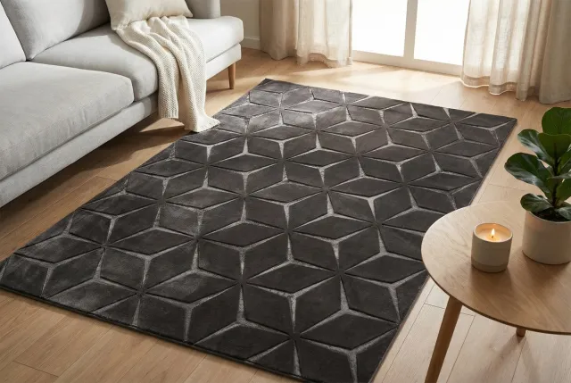Padiro design laagpolig vloerkleed 200 x 290 cm - donkergrijs - modern geometrisch patroon - voor vloerverwarming - van polyester en katoen