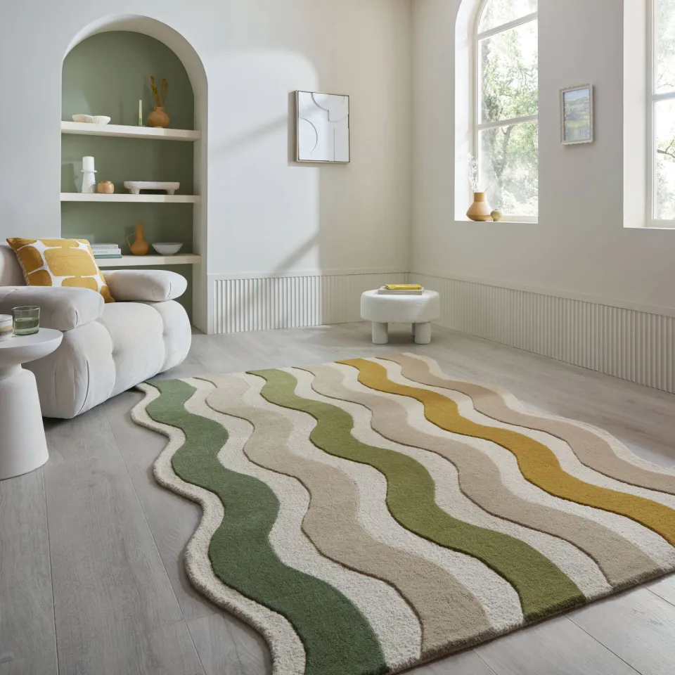 Flair Rugs Cascade Wool Scallop vloerkleed groen, foto 2