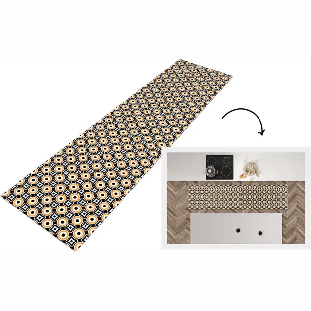KitchenYeah Keukenloper 200x50 cm - Keukenmat vinyl Patroon - Cirkel - Retro - Keukenmatten loper - Keuken vloerkleed tapijt