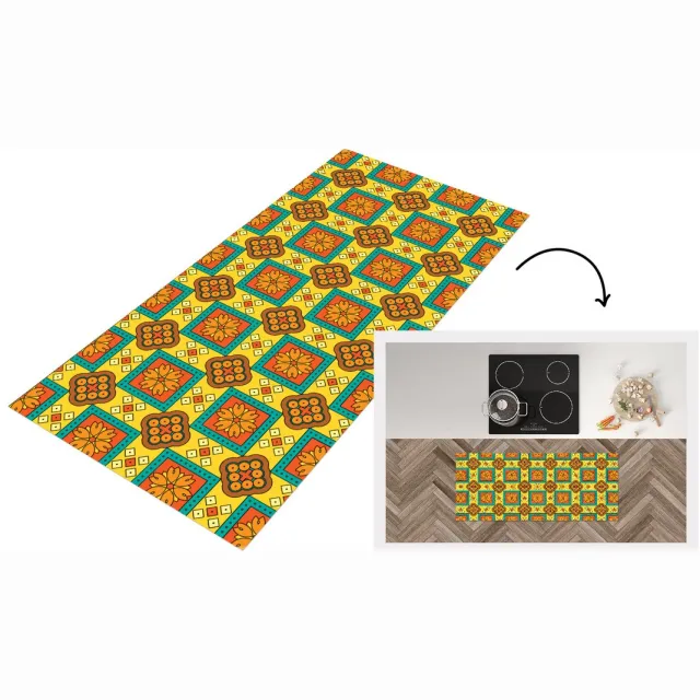 KitchenYeah Keukenloper - Loper keuken - Patchwork - Retro - Bloemen - Design - 120x50 cm - Keukenloper vinyl Multicolor