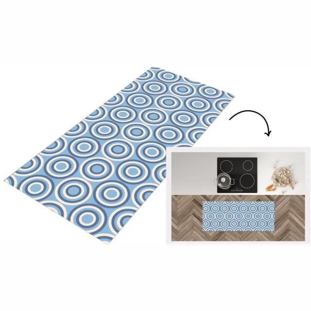 KitchenYeah Keukenloper - Keukenmat vinyl Cirkel - Blauw - Patroon - Keukenmatten loper - Keuken vloerkleed tapijt