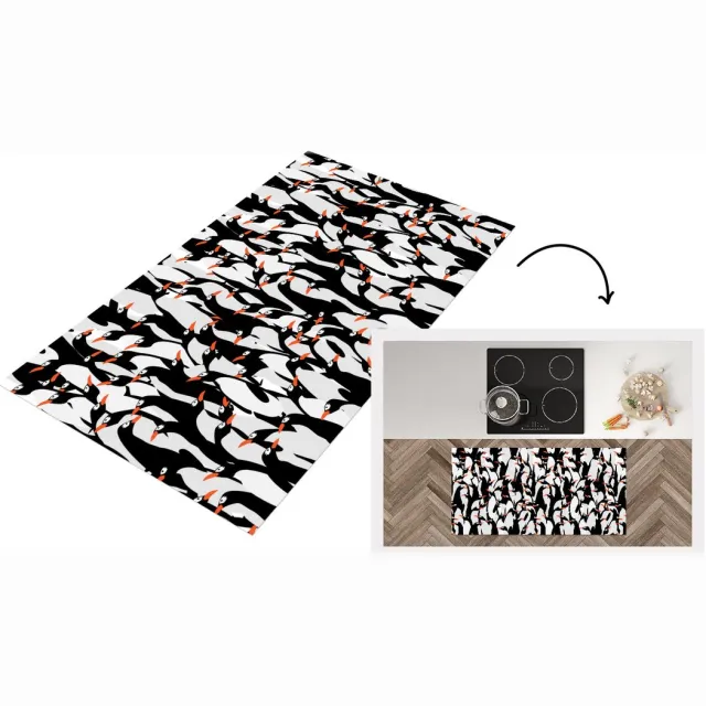 KitchenYeah Keukenloper - Loper keuken - Pinguïns - Dieren - Patronen - Zentangle - 120x60 cm - Keukenloper vinyl Multicolor