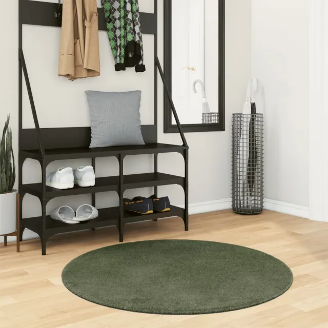 vidaXL Rug HUARTE Green Ø 100 cm 100% Polyester Plat, foto 2