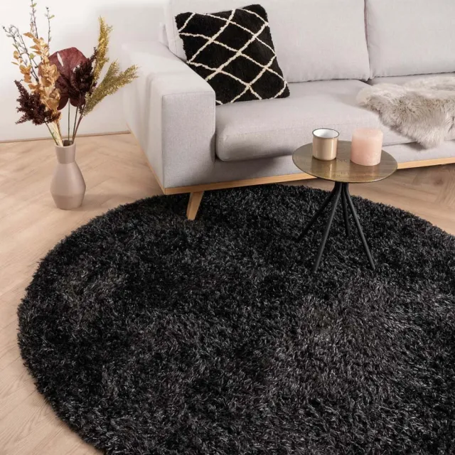 Tapeso Rond hoogpolig vloerkleed velours Posh - antraciet 80