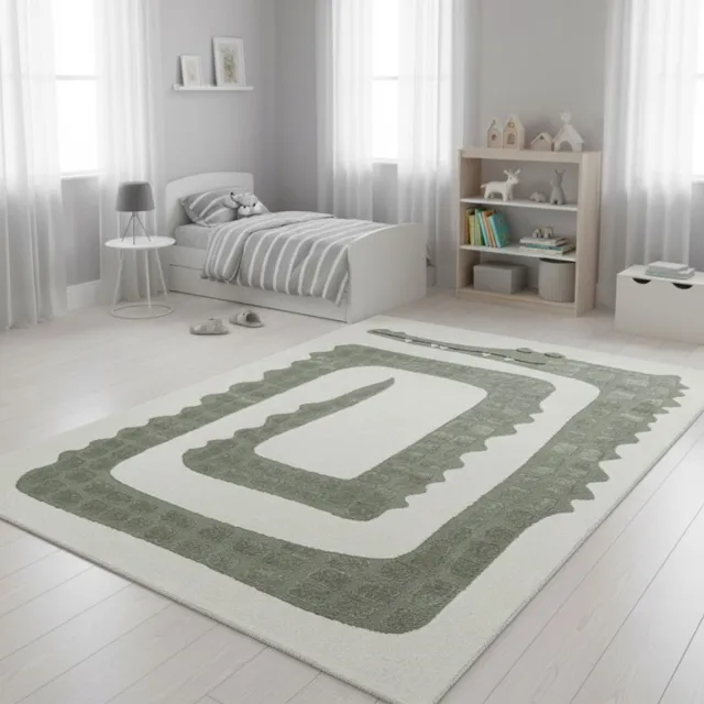 TapisTrend Kinderkleed Crème 140x200 cm Een gigantisch spiraalvormig krokodillenkleed met reliëfschubben voor de kinderkamer en speelruimte Beige