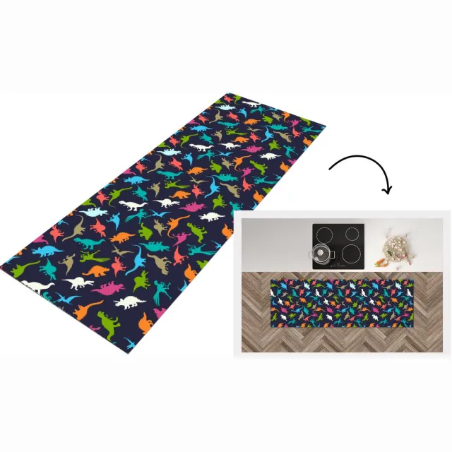 KitchenYeah Keukenloper - Loper keuken - Patronen - Dino - Kleuren - Keukenloper vinyl Multicolor