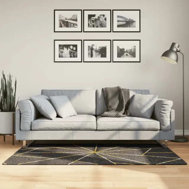 vidaXL Vloerkleed wasbaar 80x150 cm zwart en goudkleurig, foto 2