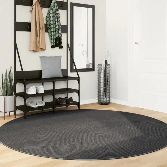 vidaXL Vloerkleed IZA laagpolig Scandinavisch Ø 200 cm antraciet, foto 2
