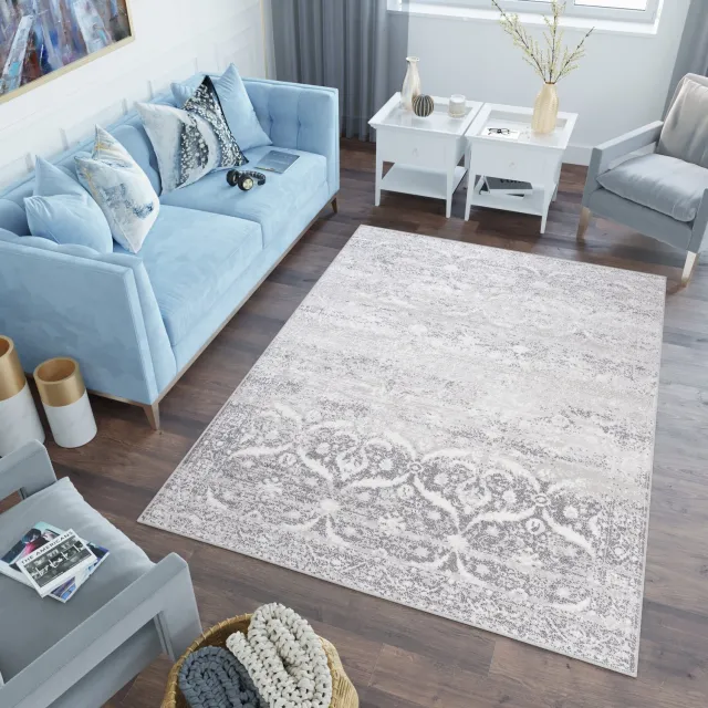 Tapiso Sky Vloerkleed Grijs Bloemen Woonkamer Tapijt Maat - 120x170