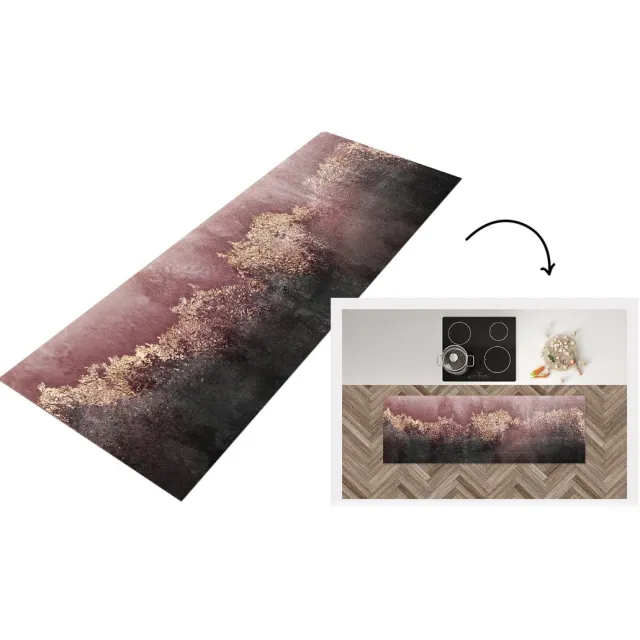 KitchenYeah Keukenloper - Loper keuken - Glitter - Goud - Abstract - 150x50 cm - Keukenloper vinyl Multicolor