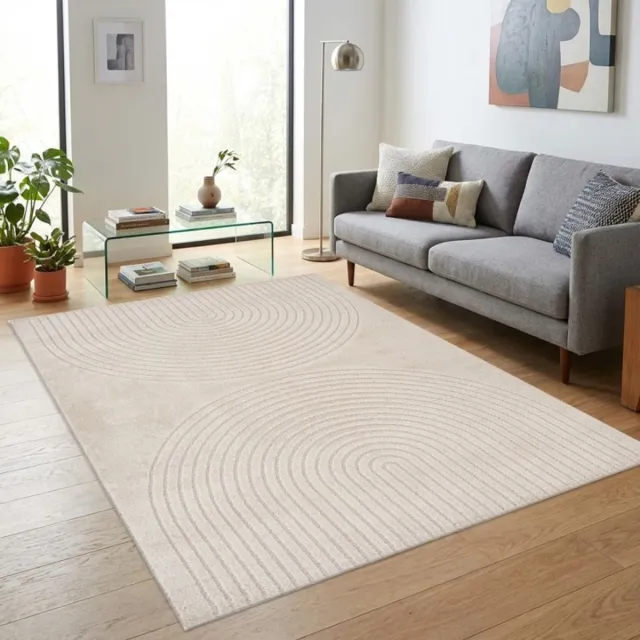 TapisTrend Designer tapijt Beige 240x340 cm Modern vloerkleed met dubbele concentrische bogen in reliëf voor woonkamer, slaapkamer en eetkamer