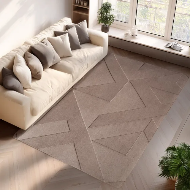 Moonay Home Pompei Quadro Taupe – Geometrisch Blokdesign – Laagpolig – Trending Vloerkleed – 240x340 cm