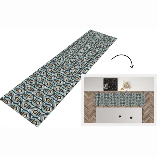 KitchenYeah Keukenloper 200x50 cm - Keukenmat vinyl Retro - Bloem - Patronen - Keukenmatten loper - Keuken vloerkleed tapijt