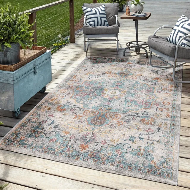 Mia´s Teppiche Mia’s Teppiche Bliss – Indoor & Outdoor vloerkleed, weerbestendig & onderhoudsvriendelijk, orientaals motief in blauw beige, 80 x 300 cm