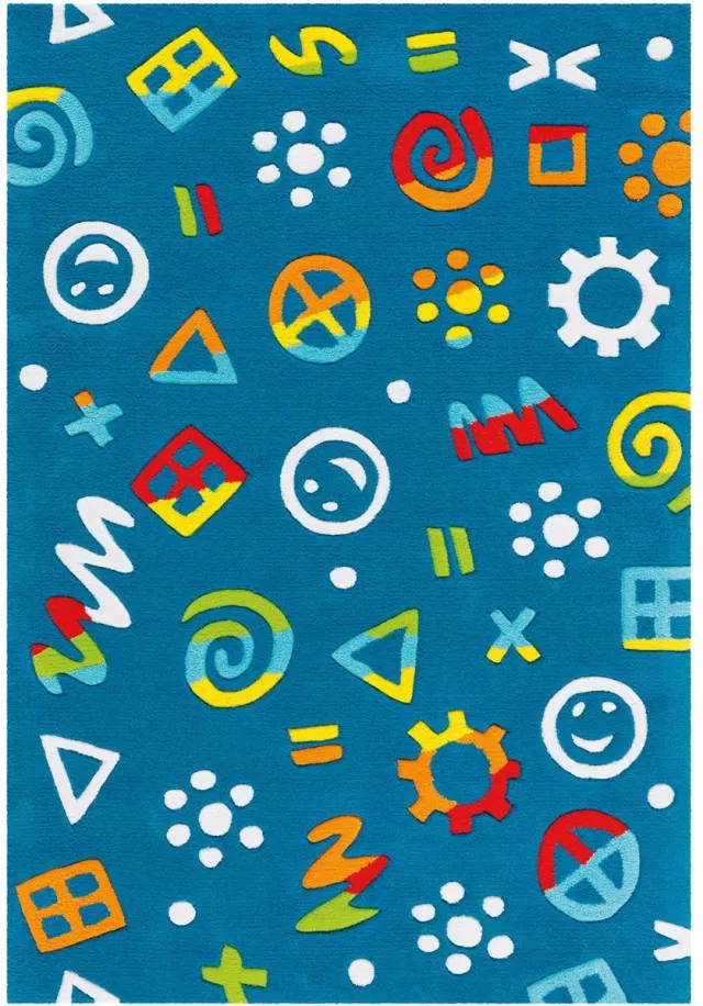 Padiro speels kindervloerkleed 110 x 160 cm - donkerblauw - speels kindermotief - met emoji-motief - voor vloerverwarming - van modacryl, polyester en katoen