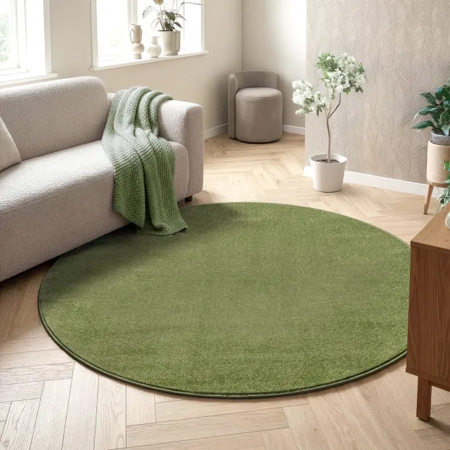 Muratap Uni Rond Groen Vloerkleed – Modern Laagpolig Effen Tapijt- 150 CM Ø Zwart