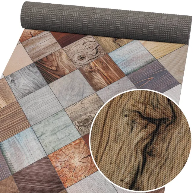 ANRO Keukenloper Hout Patchwork Meerkleurig 400x52cm – Antislip Gangloper Tapijtloper 3 mm Laagpolig