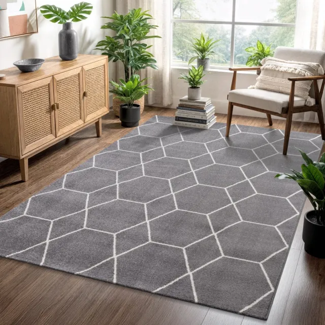 Muratap Trellis Uni Laagpolig Vloerkleed Grijs- 140x200 CM