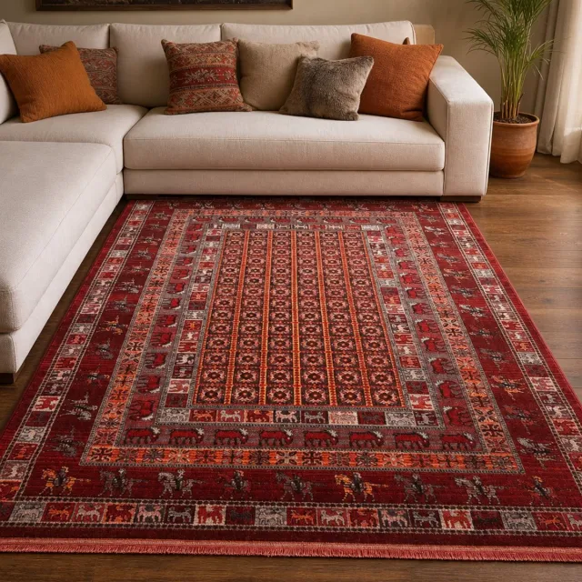Muratap Artline Oosters Vintage Vloerkleed Taj Rood Wollook- 400x500 CM