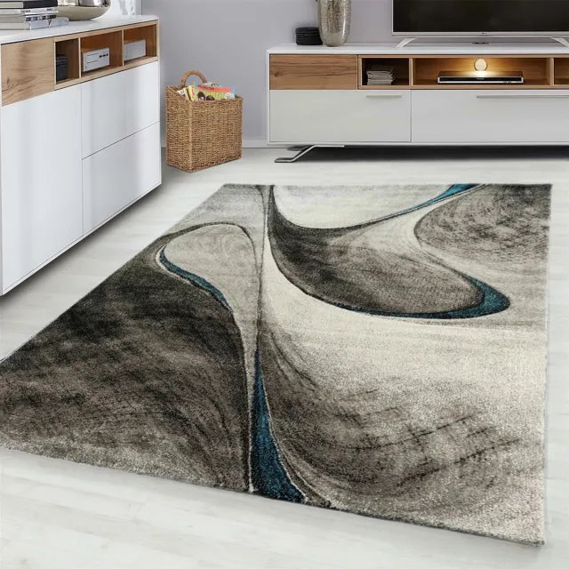 flycarpets Kristal Vloerkleed Modern - Turquoise / Blauw / Grijs - Laagpolig