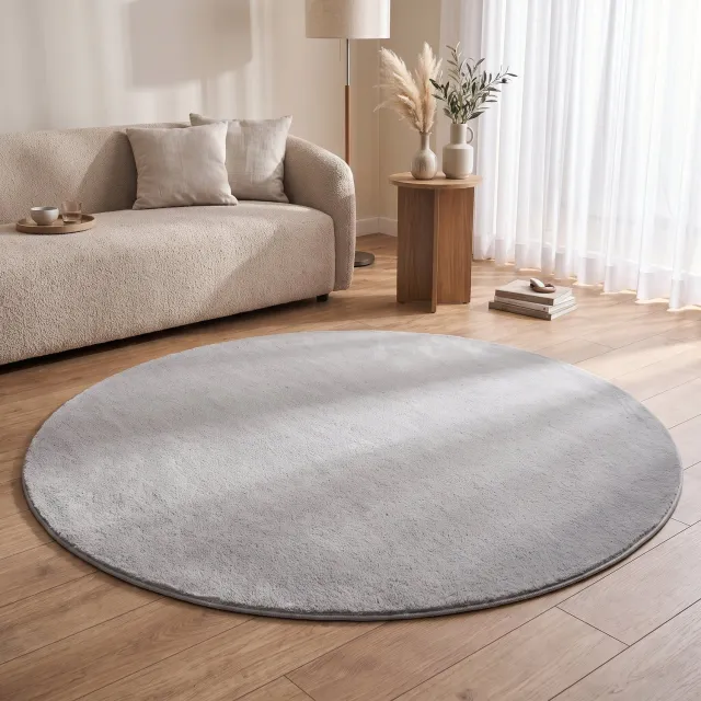 Tapiso Lumi Rond Vloerkleed Lichtgrijs Zacht Antislip Wasbaar Slaapkamer Woonkamer Tapijt