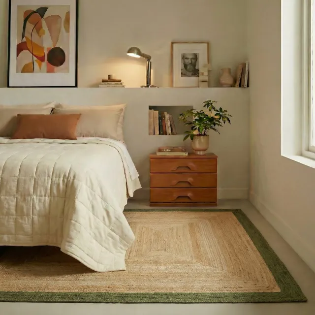 Jute vloerkleed Rechthoek naturel/Groen 160x230cm Mrcarpet