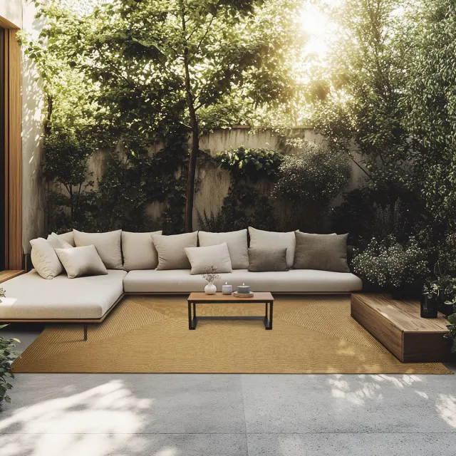 Tectake Vloerkleed 200 x 290 cm – Gevlochten Kleed in Jute-Look – Boho Vloerkleed voor Binnen en Buiten – Weerbestendig en Onderhoudsvriendelijk – Natuurkleur